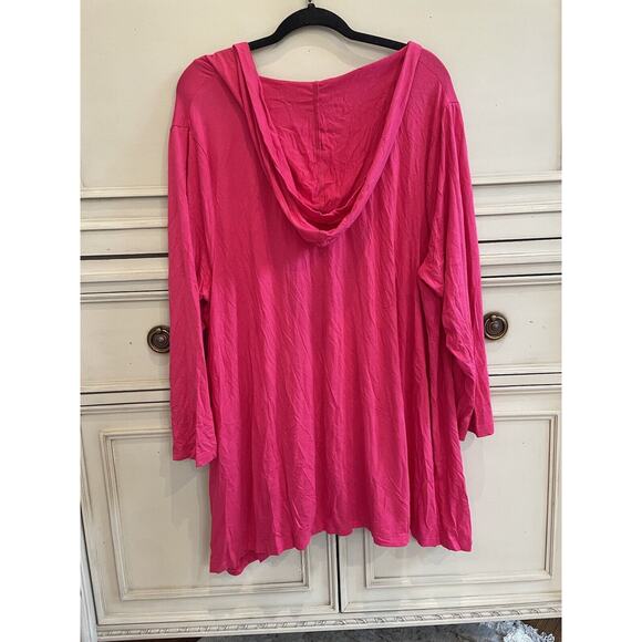 Soft Surroundings Hot Pink V Neck Hoodie Pullover Pockets Soft Stretch Plus 3X - Picture 6 of 8